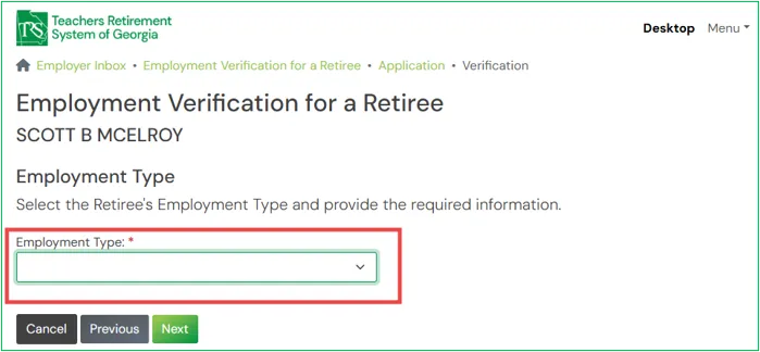 Screenshot of Employment Verification Form Step 3