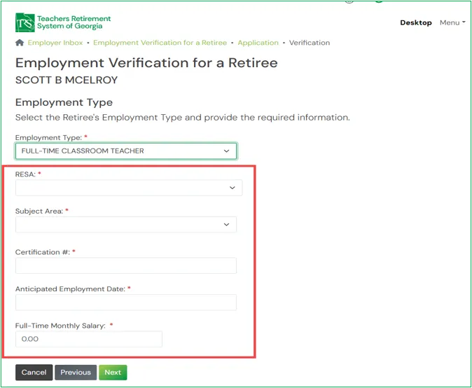 Screenshot of Employment Verification Form Step 4